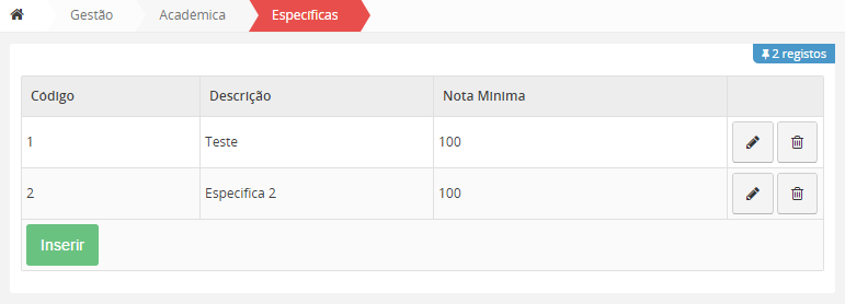 Lista de Específicas